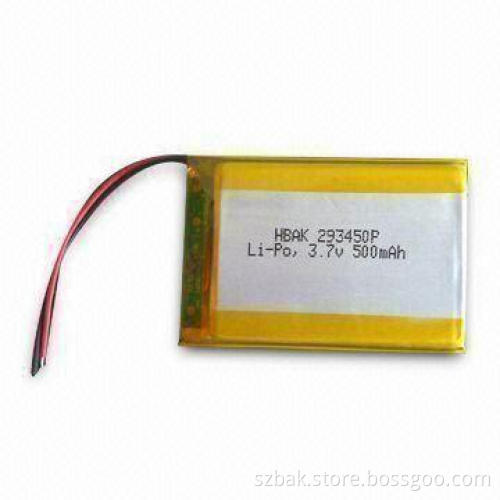 3.7V Li-polymer Battery with 500mAh Capacity and 4.2V Charge Voltage, Measures 29 x 34 x 50mm